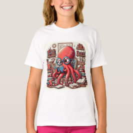 En stor röd bläckfisk med runda glasögon t shirt