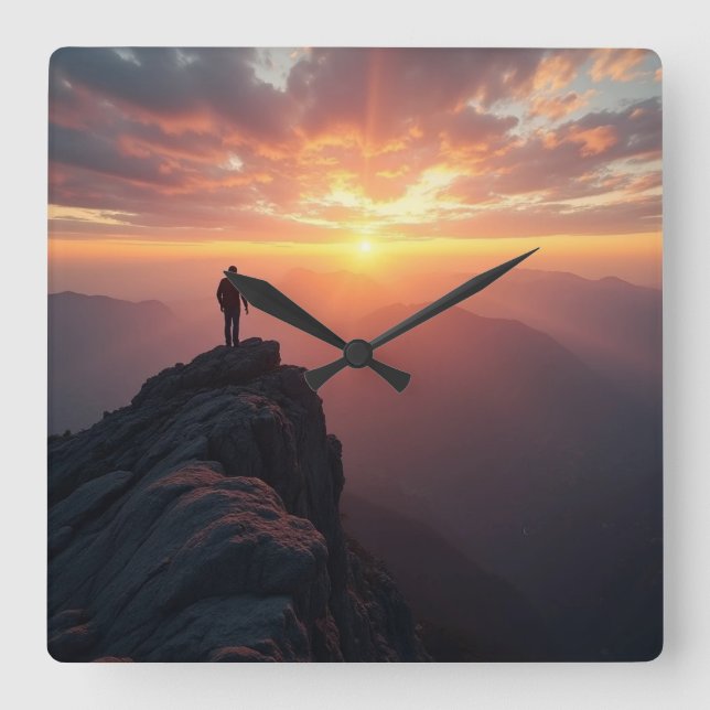 En stor soluppgång från bergstoppen fyrkantig klocka (Framsida)