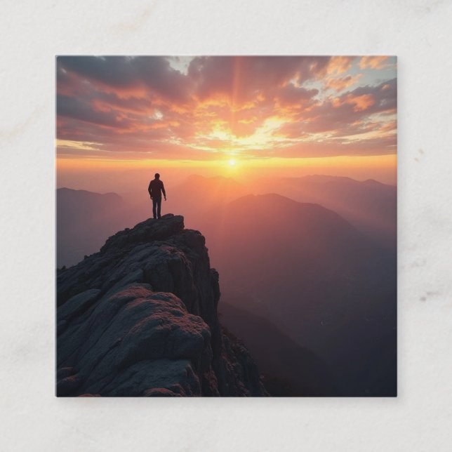 En stor soluppgång från bergstoppen fyrkantigt visitkort (Framsida)
