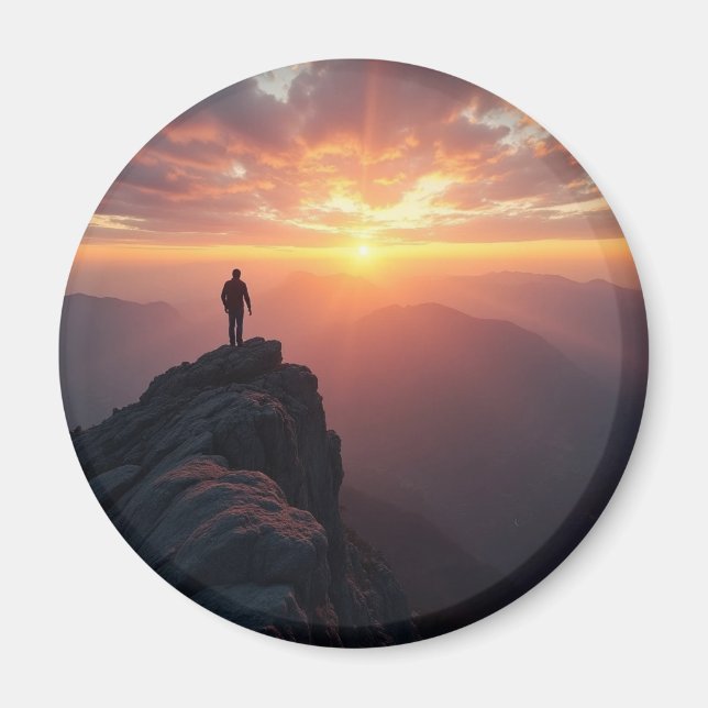 En stor soluppgång från bergstoppen magnet (Framsidan)