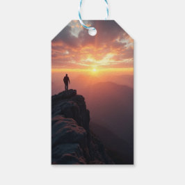 En stor soluppgång från bergstoppen presentetikett