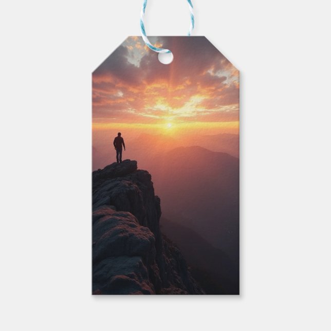 En stor soluppgång från bergstoppen presentetikett (Framsidan)