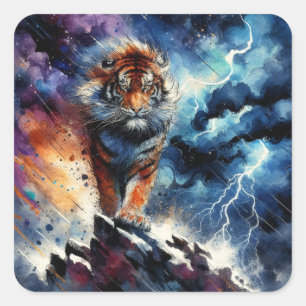 En stor tiger fyrkantigt klistermärke