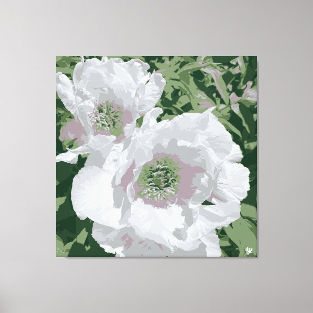 En stor vit peony på canvas. canvastryck (Framsida)