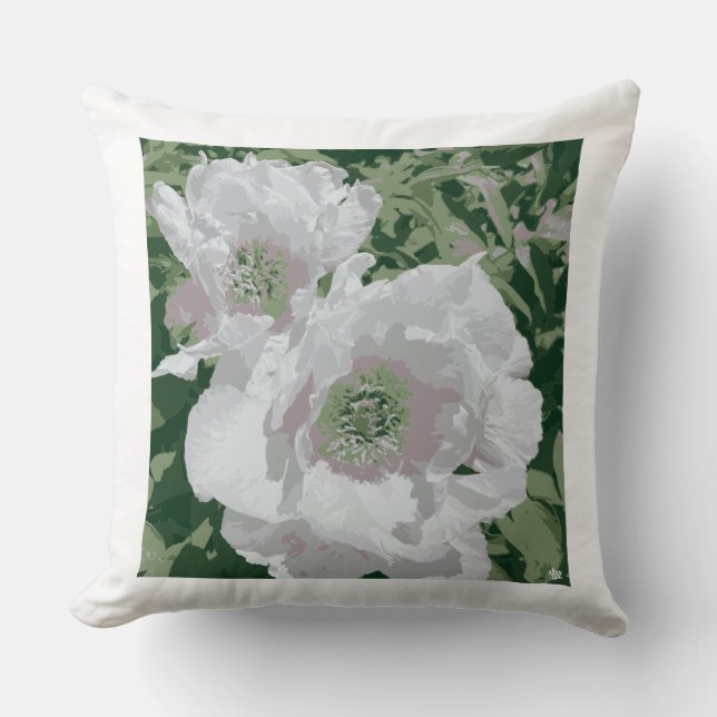 En stor vit peony på dekorativ kudde. kudde (Framsida)