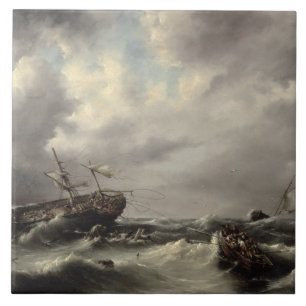 En storm på havet (olja på panel) kakelplatta
