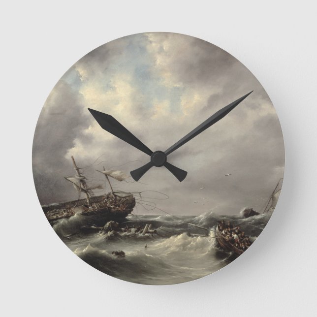 En storm på havet (olja på panel) rund klocka (Framsida)