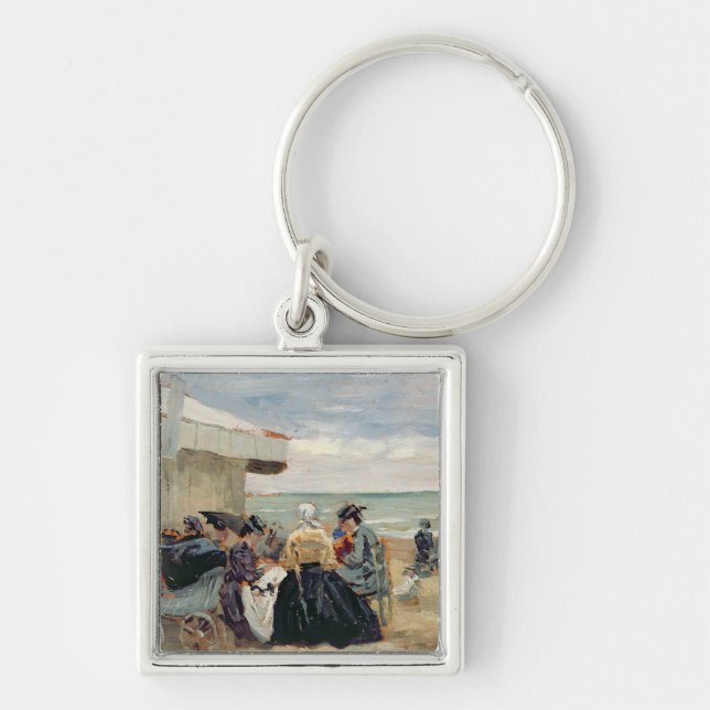 En strandplats fyrkantig silverfärgad nyckelring (Framsidan)