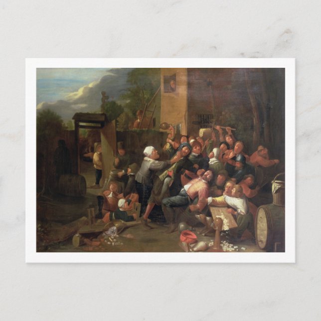 En strid utanför en tavern vykort (Framsida)