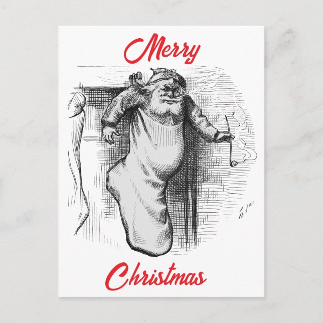 En strumpa full (1879) av Thomas Nast.  Helg Vykort (Framsida)