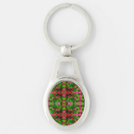 En studie om Rosa och Grönt Ovalt Silverfärgad Nyckelring