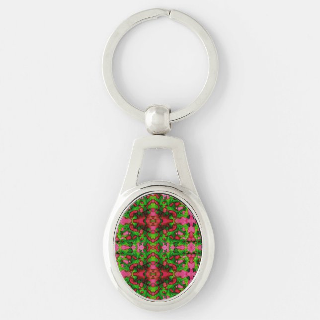 En studie om Rosa och Grönt Ovalt Silverfärgad Nyckelring (Framsidan)