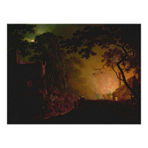 En stuga på natten Joseph Wright av Derby Fototryck