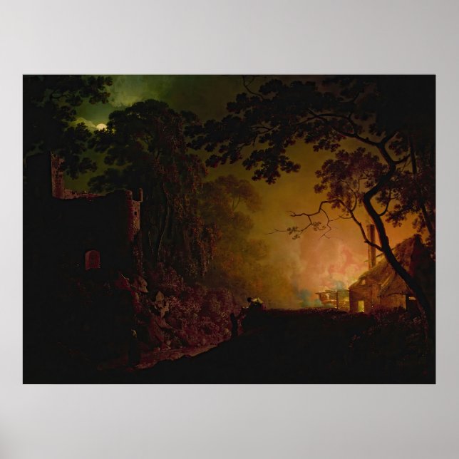 En stuga på natten Joseph Wright av Derby Poster (Framsidan)