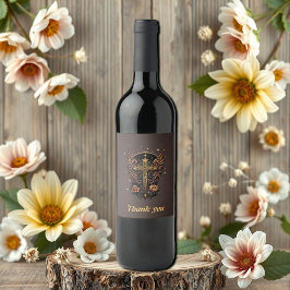 En styrkesymbol: Ornatet kor med vingar. Vinflaska Etikett