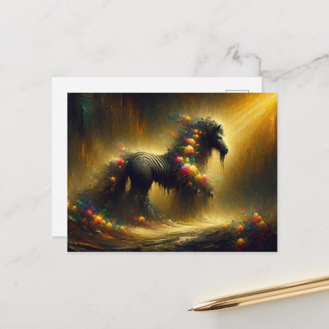 En surreal blommigt Zebra Vykort (Fram/Back In Situ)