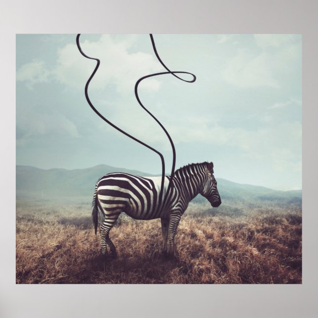 En surrealistisk bild av en zebra och två av dess  poster (Framsidan)