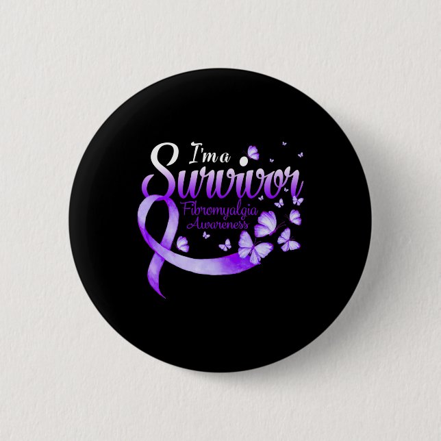 En Survivor Fibromyalgia Awareness Butterfly 1 Knapp (Framsida)