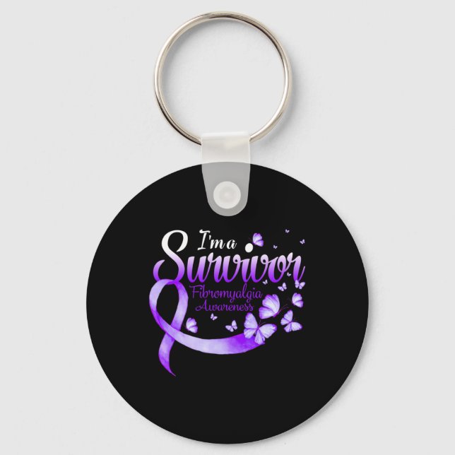 En Survivor Fibromyalgia Awareness Butterfly 1 Nyckelring (Framsida)
