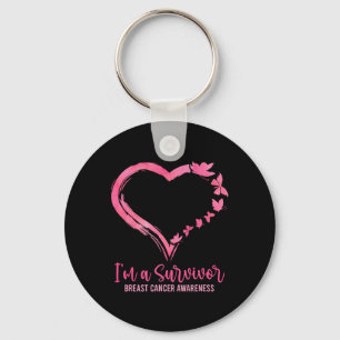 En Survivor Shirt Rosa Butterfly Heart Breast Canc Nyckelring