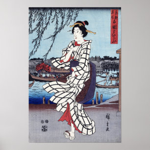 En sval sommarafton vid bron, Utagawa Hiroshige Poster