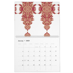 en svart bakgrund med rött mönster på den kalender