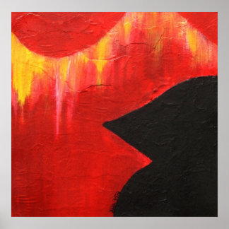 En svart fågel äter den gamla Himlar Poster