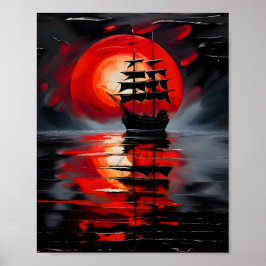 En svart Galleon som seglar på lugn vatten Poster