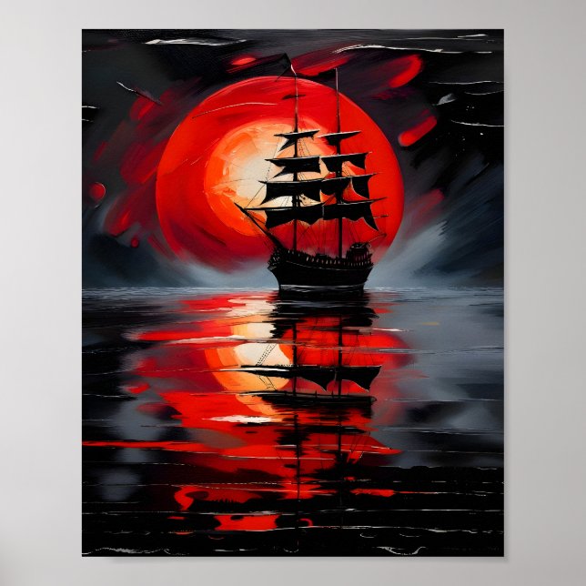 En svart Galleon som seglar på lugn vatten Poster (Framsidan)
