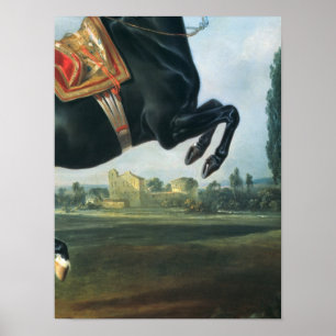 En svart häst som utför Courbette Poster