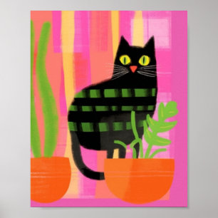 En svart katt med Grönt för Rosa av hushåll Poster