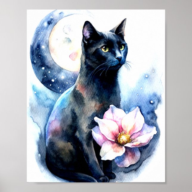 En svart katt med Gult Ögon Poster (Framsidan)