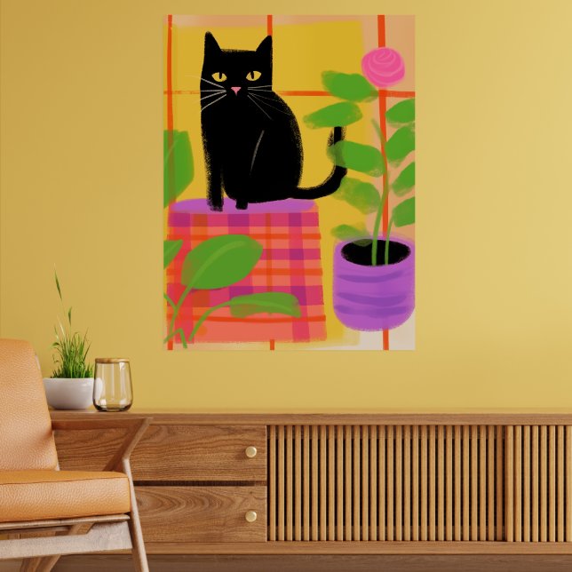 En svart katt med hushåll med stolpe poster (Vardagsrum 2)