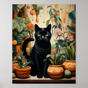 En svart katt med hushåll poster