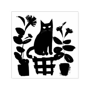 En svart katt med hushåll självfärgande stämpel