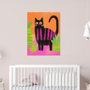 En svart katt med Rosa Rand och hushåll Poster