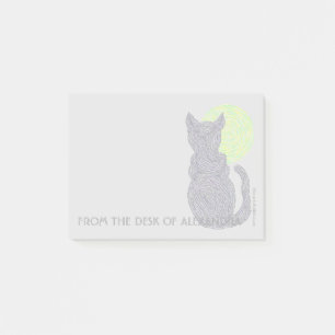 En svart katt och måne från skrivbordet av post-it block