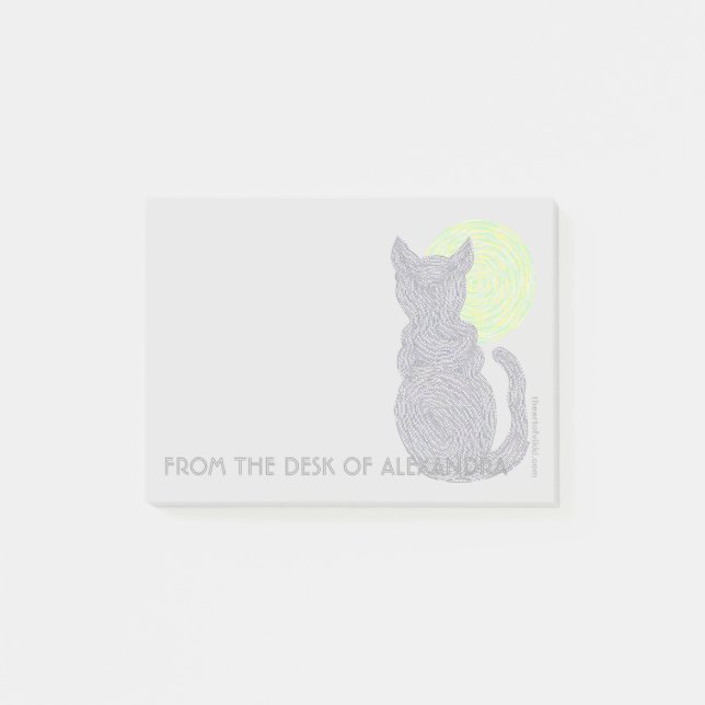 En svart katt och måne från skrivbordet av post-it block (Framsida)