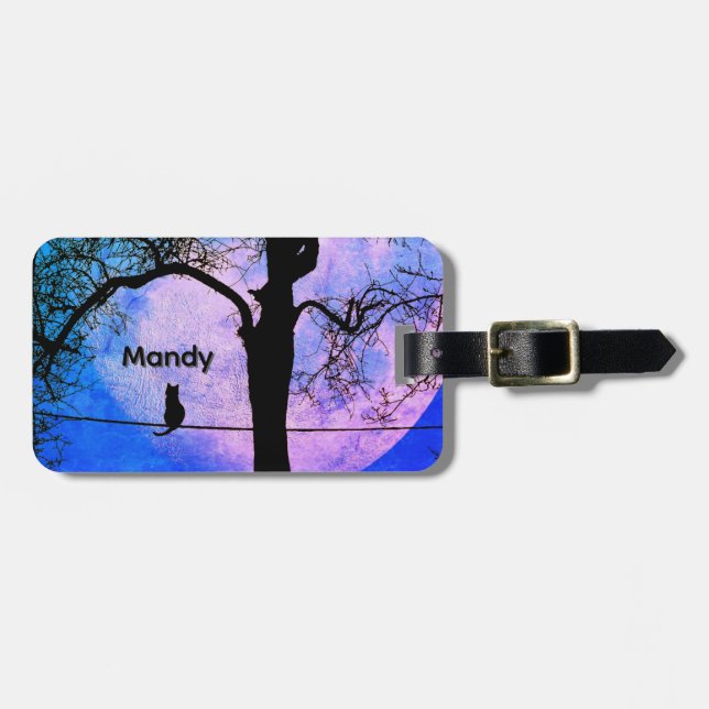 En svart katt på en full måne Namn Bagagebricka (Horisontell Framsida)