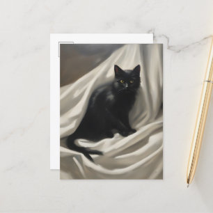 En svart katt vykort