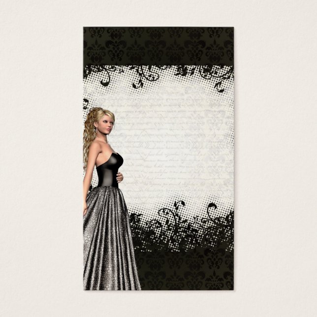 En svart klänning på en romsk tjej visitkort (Framsidan)