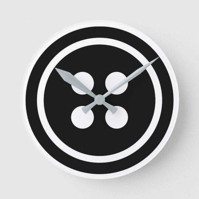 En svart knapp rund klocka (Framsida)