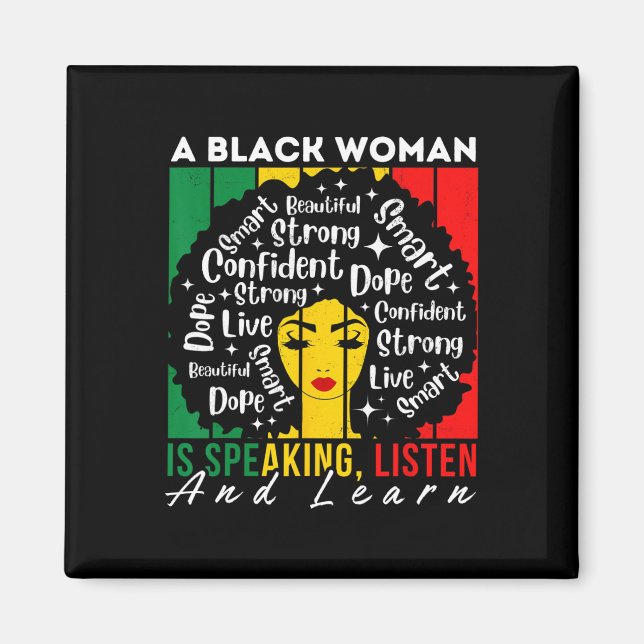 En svart kvinna talar lyssna och lär sig av vem magnet (Framsidan)