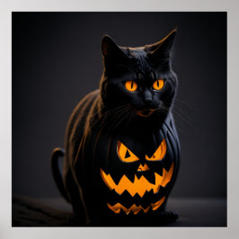 En svart- och orange-randig Halloween-katt Poster