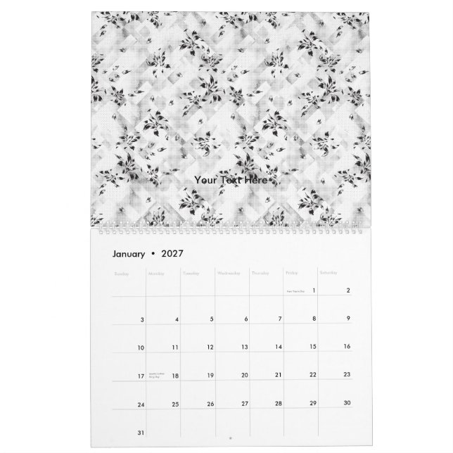 En svart och vit elegant fylld med stilfull kalender (Jan 2027)