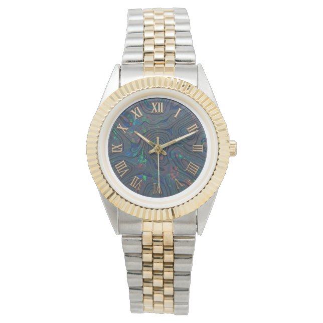En svart opaldesignskiva 2-ton armbandsur (Framsida)