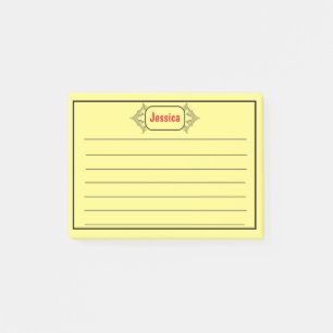 En svart, orange mönstrad titelgrafik post-it block