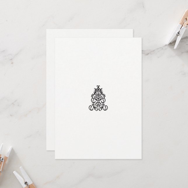 en svartvit bild av en ornerad design inbjudningar (Fram/Back In Situ)