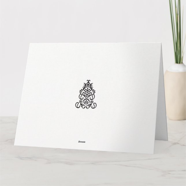 en svartvit bild av en ornerad design tack kort (Baksida)