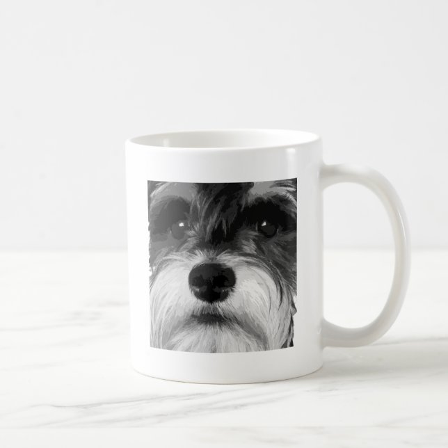 En svartvit miniatyrSchnauzer Kaffemugg (Höger)